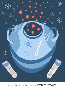 Ilustración aislada del vector de la congelación del criyo de células madre. Huevos congelados. Donación de esperma y huevos. Esperma helante.