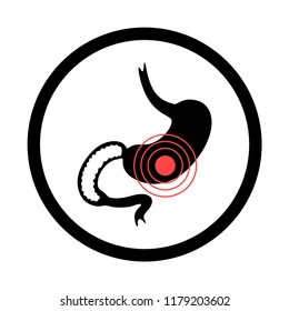 Vector isolated illustration of stomach anatomy. Human digestive system icon. Healthcare medical center, surgery, hospital, clinic, diagnostic logo. Internal organ symbol poster design. Donation 