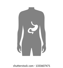Vector isolated illustration of stomach anatomy. Human digestive system icon. Healthcare medical center, surgery, hospital, clinic, diagnostic logo. Internal organ symbol poster design. Donation 
