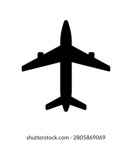 Vector isolated illustration with streamlined passenger airplane. Icon is symbol of travel and happy holiday. Charter plane flys on sky to airport. Black shape