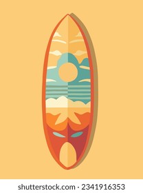 Vector isolated illustration of a surfboard. Sports entertainment at sea. Learning to surf.