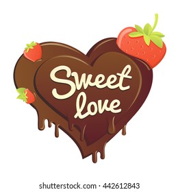 vector isolated illustration. sweet strawberry in chocolate. sweet love. strawberry in chocolate