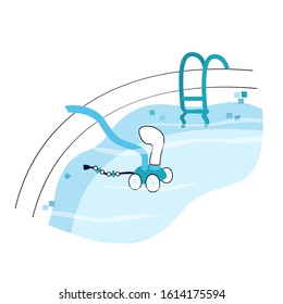 Vector isolated illustration of the swimming pool automated pressure type vacuum cleaner. Banner with text place. Swimming pool maintenance