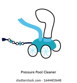 Vector de ilustración aislada de la piscina, aspiradora automática de presión. Cartel con lugar de texto. Mantenimiento de la piscina