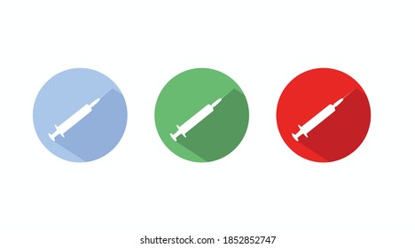 Ilustración aislada de vectores de una jeringa. Iconos de jeringas de colores diferentes