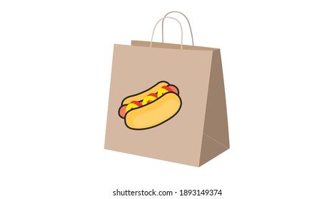 Ilustración aislada de vectores de una bolsa de papel de perro caliente para tomar distancia