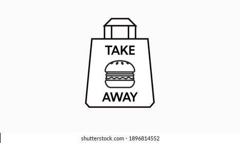 Vector Isolated Illustration of a Take Away Bag with a Burger. Black and White Take Away Bag and Burger Icon