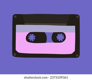  Vector isolated illustration of tape recorder cassette. Nostalgia of the 90s. Audio cassette for listening to music.
