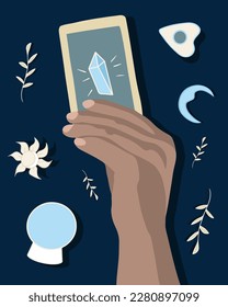 Vector isolated illustration of tarot card showing human hand. Divination on cards. Prediction of the future.
