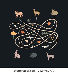 Vector isolated illustration of a task for the development of motor skills. Tasks for kindergarten
