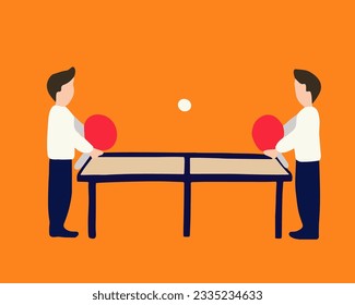 Vector isolated illustration of tennis game. Two men are playing table tennis.