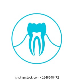 Dibujo aislado vectorial del logotipo dental. Centro médico dental, clínica, estomatología, instituto, rehabilitación, diagnóstico, plantilla del logotipo de la cirugía. Icono de los dientes. Signo plano dentista, símbolo. 
