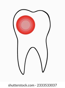 Ejemplo aislado de dolor de dientes. Dibujo esquemático de un diente con una concentración de dolor.