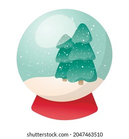 Vektorgrafik eines traditionellen Weihnachtsspielzeugs oder eines Souvenirs, Glaskugel mit Schnee und Weihnachtsbäumen im Inneren.
