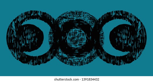 vector isolated illustration of the triple moon. hand drawn logo of witch magic symbol, moonphases on the blue background