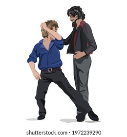 Vector isolated illustration of two men dancing tango