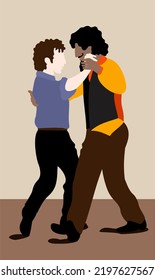 Vector isolated illustration of two men dancing tango.