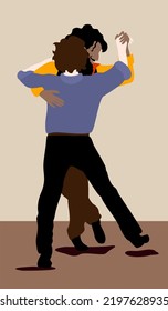 Vector isolated illustration of two men dancing tango.