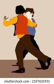 Vector isolated illustration of two men dancing tango.