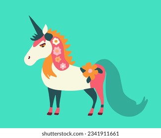 Vector isolated illustration of a unicorn. Drawing of an animal for children.