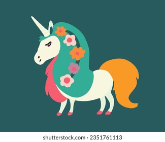 Vector isolated illustration of a unicorn. Drawing of an animal for children.
