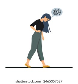 Vector ilustración aislada de chica triste deprimida y molesta con malos pensamientos.
