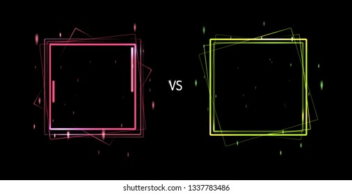 Vector isolated illustration of versus screen.  Neon futuristic announcement of a two players. Border design with lights.