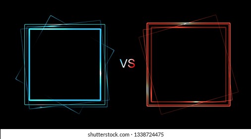 Vector isolated illustration of versus screen.  Neon futuristic announcement of a two players. Border design with lights.