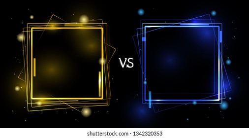 Vector isolated illustration of versus screen.  Neon futuristic announcement of a two players. Border design with lights.