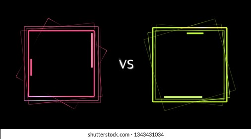 Vector isolated illustration of versus screen.  Neon futuristic announcement of a two players. Border design with lights.