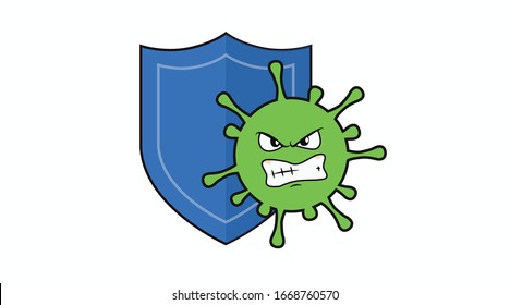 Vector Isolated Illustration of a Virus and a Shield. Health Icon