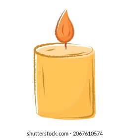 Vector isolated illustration of a wax candle with fire and strokes.