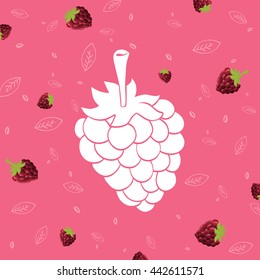 vector isolated illustration. white silhouette of raspberry and blackberry on background green pattern. raspberry blackberry silhouette