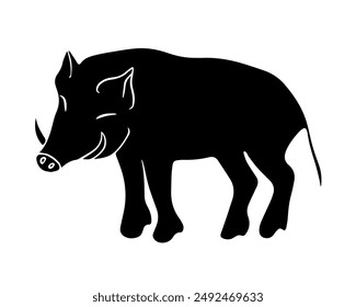 Vector isolated illustration of a wild boar.Black and white silhouette of a wild boar.