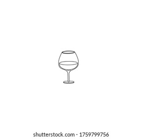 Vector Isolated Illustration Wine Glass. Colorless Contour Line Simple Drawing Pinot Noir Glass.  