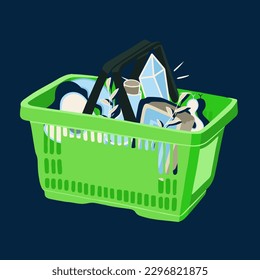 Vector isolated illustration of witch shopping. Online shopping for tarologists. Buy tarot cards.