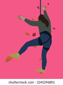 Vector isolated illustration of a woman on a climbing wall.