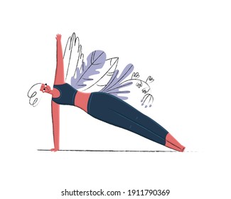 Vector isolated illustration with woman in pilate exercise pose. Healthy active recreation lifestyle concept.