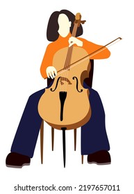 Ilustración vectorial aislada de la mujer tocando violoncello.