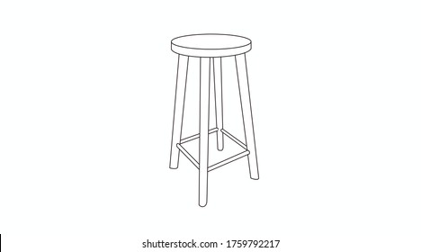 Vector Isolated Illustration of a Wooden Stool in black and white