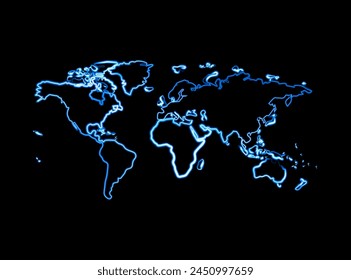 Vector isolated illustration of world map with neon effect.