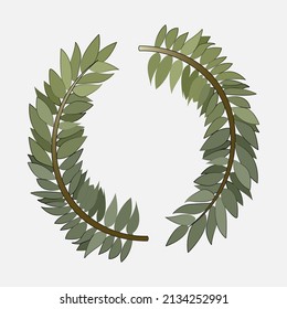 Vector isolated illustration of a wreath of twigs with green leaves.