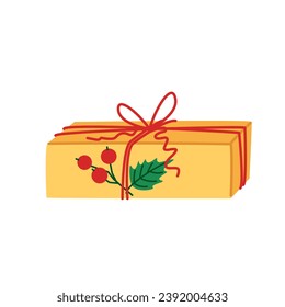 Vektorgrafik einzeln auf gelbem Hintergrund. Neujahr, Geschenkbild. Weihnachten, Neujahr, Urlaub, Geschenke.