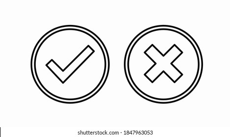 Ilustración aislada de vectores, Iconos Sí y No o Signo, Iconos Correctos y Equivocados