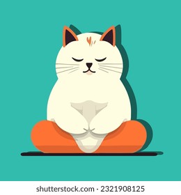 Vector isolated illustration of yoga cat. Cartoon cat in the lotus position.