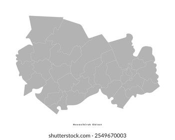 Ilustração isolada por vetor com visão do autor. Mapa administrativo simplificado do Oblast de Novosibirsk, Rússia. Formas cinzentas com contorno branco