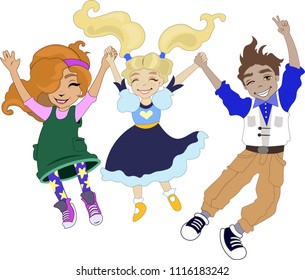 Vector isolated ilustration happy children jumping feast celebration friends kids