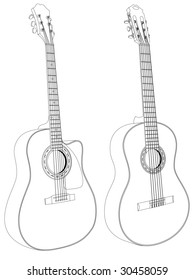 Vector isolated image of acoustic guitars on white background.