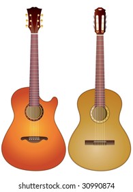 Vector isolated image of acoustic guitars.