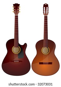 Vector isolated image of acoustic guitars.